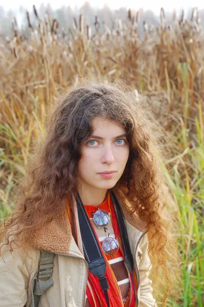 Portrait of hippie girl by Natallia Yaumenenka Stock Photo