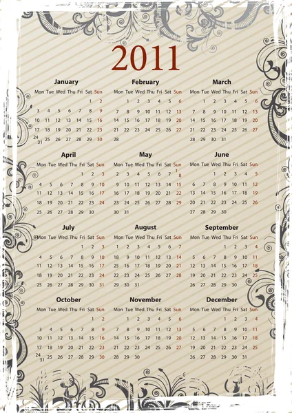 Printcalendar Month 2011 on European Vector Grungy Calendar 2011   Stock Vector    Elisanth