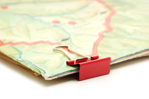 Topographic map and paper clip