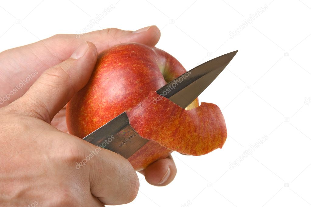 Coupe Peler Une Pomme Avec Un Couteau — Photographie Observer © 3665024