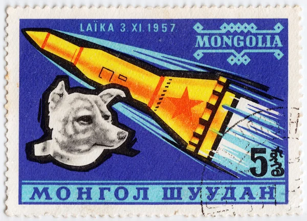MONGOLIA - CIRCA 1980s: A stamp printed in Mongolia shows Laika - first dog in space, circa 1980s