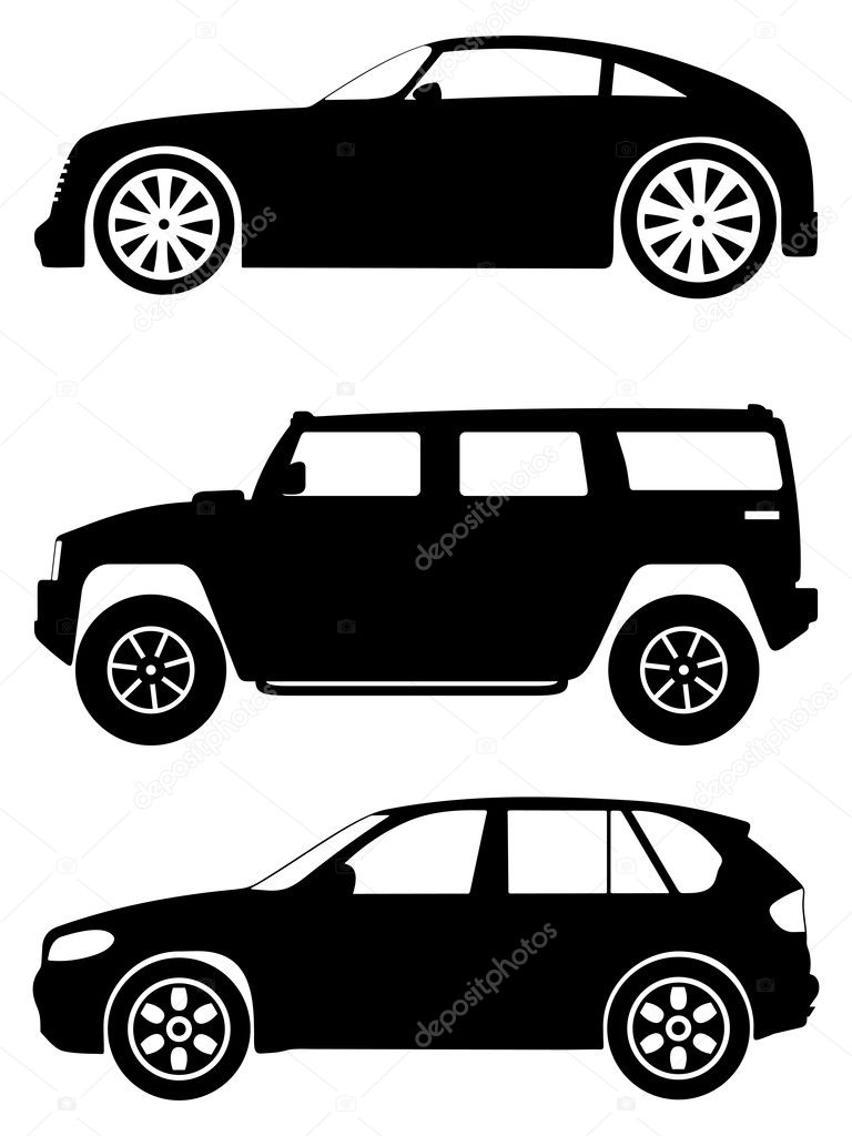 Silhouette cars on a white