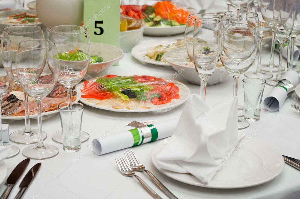 Formal Dinner Service As At A Wedding Banquet — Stock Photo © Antiksu