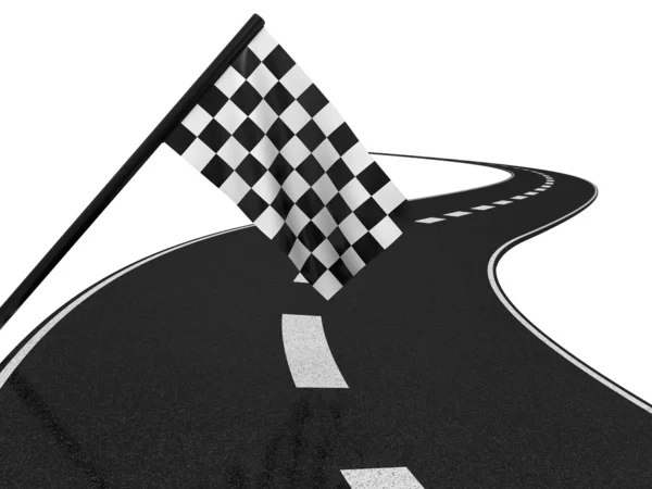 Finishing checkered flag and road. 3d