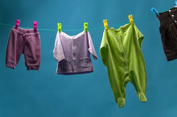 Children's clothing hanging on a rope