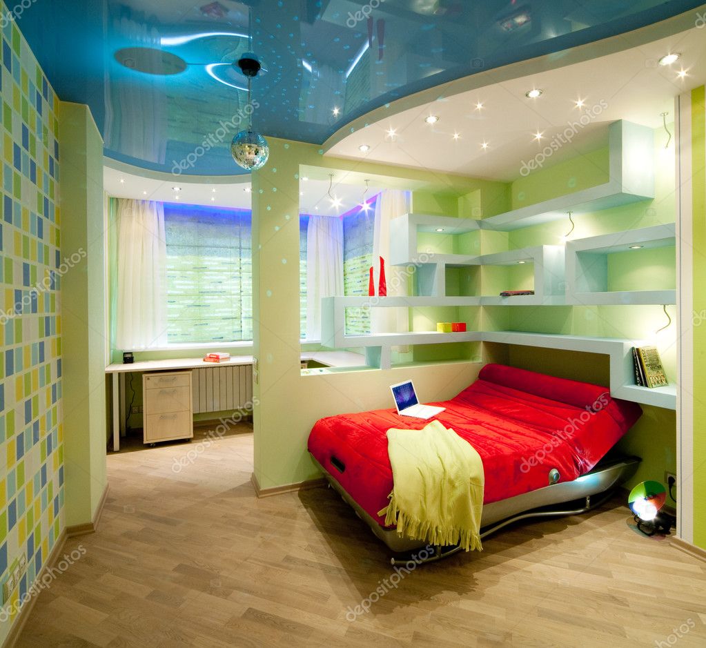 Kinder en jeugdbeleid kamer in disco stijl — stockfoto ...