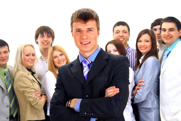 Smiley businessman with a group