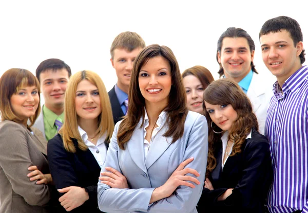 Smiley businesswoman with a group