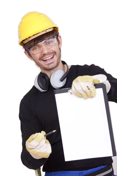 Happy worker with clipboard