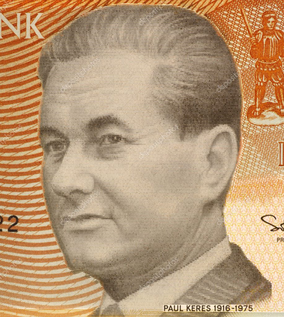Paul keres (1916 – 1975) auf 5 krone 1994 banknote aus estland. estnischer ...