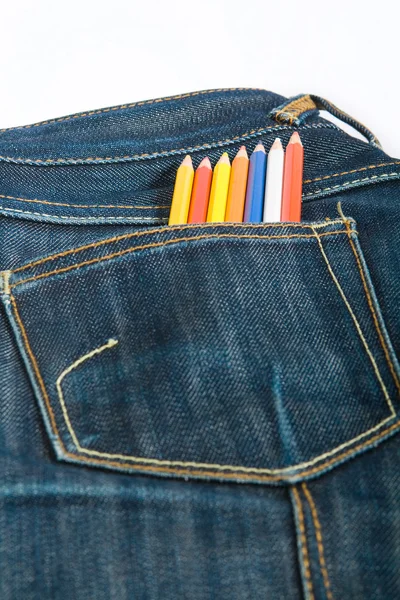 Denim pocket with color pencils