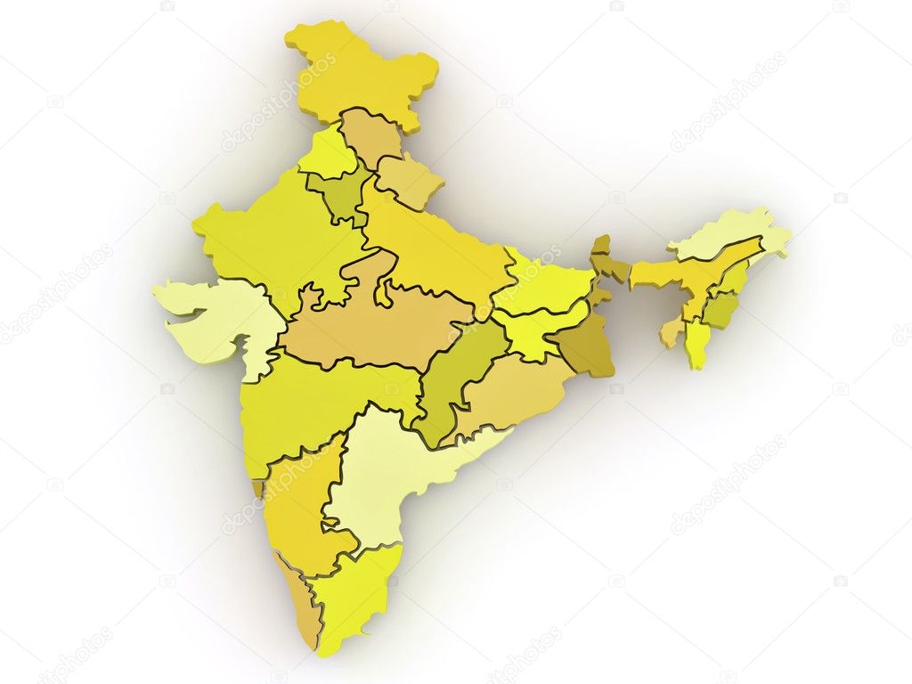 Three-dimensional Map Of India On White Isolated Background — Stock ...