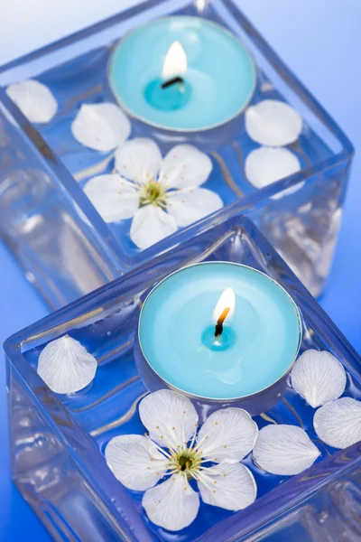 Candle with spring flowers