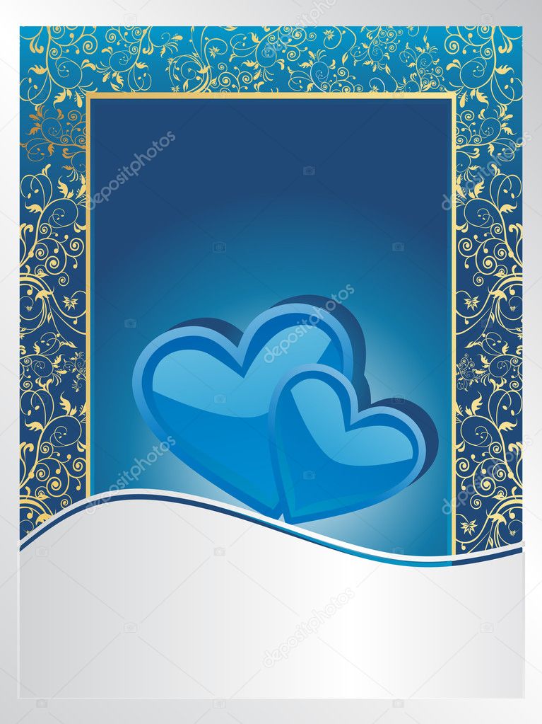 Wedding anniversary card on blue and silver background
