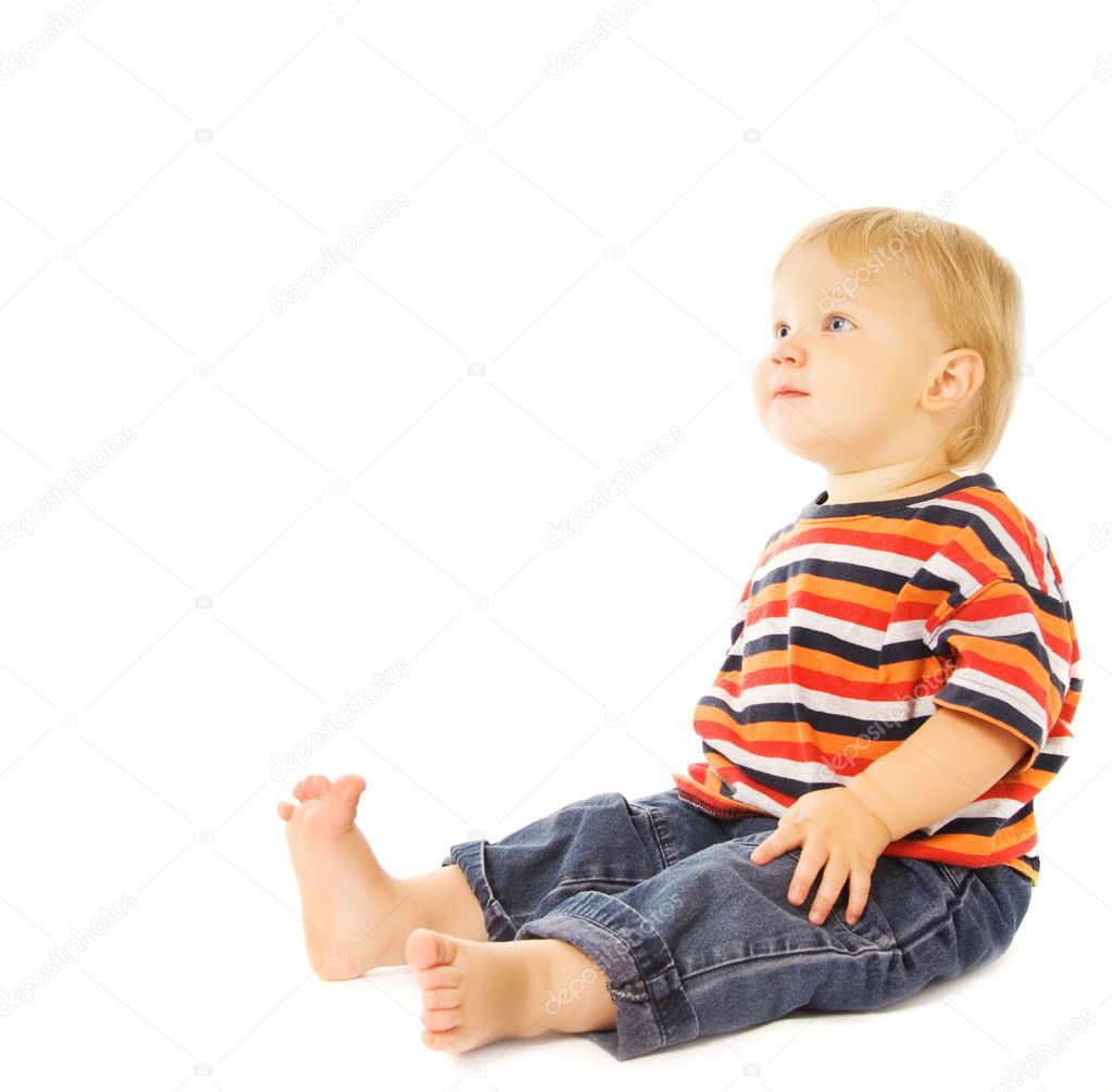 Beautiful Child Looking Up Isolated On White Background — Stock Photo