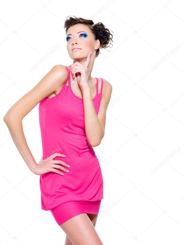 Stylish Woman Posing In Pink Dress Stock Photo Valuavitaly