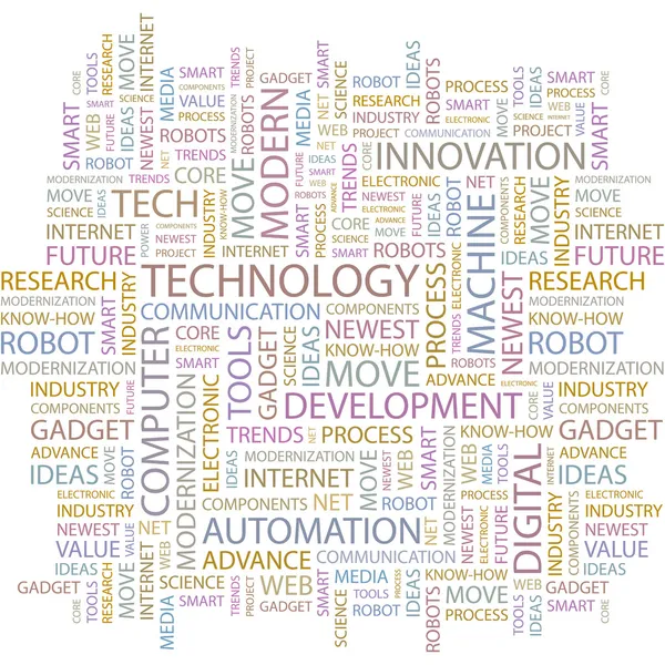 TECHNOLOGY. Seamless vector pattern with word cloud.