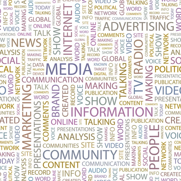 MEDIA. Seamless vector pattern with word cloud.