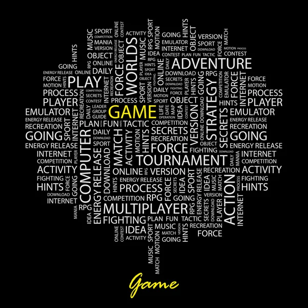 GAME. Word collage on black background.