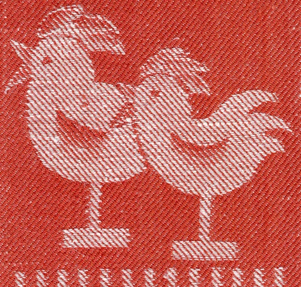 Stylised hen and chicken red fabric