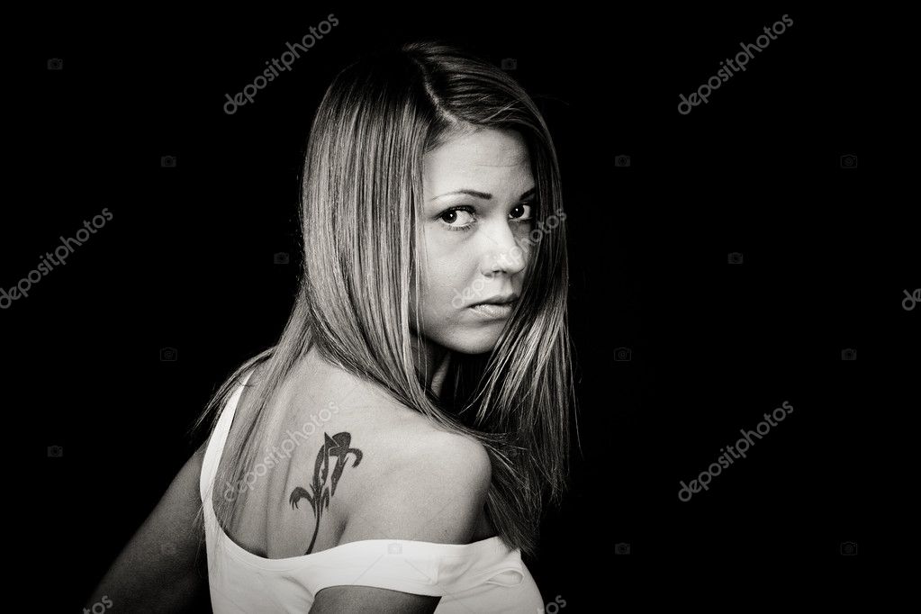 Portrait girl tattoo black and