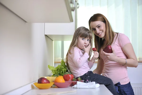 Happy daughter and mom in kitchen