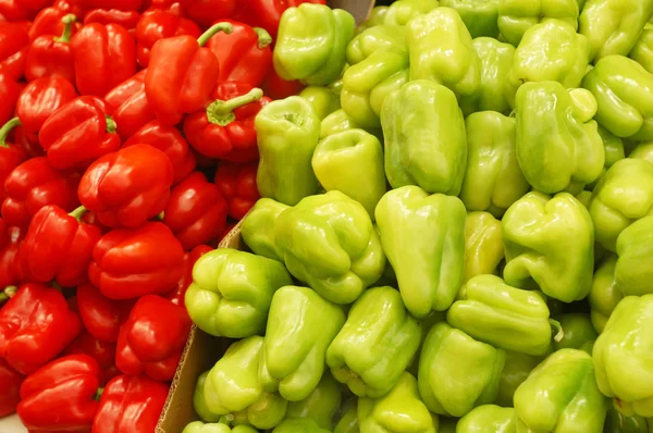 Close up of peppers on market stand