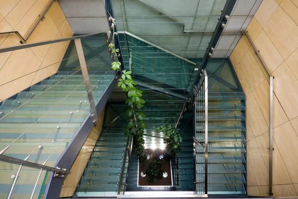 Glass stairs in modern office building