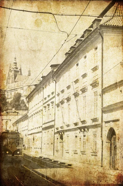 Old Prague streets. Photo in old image style.