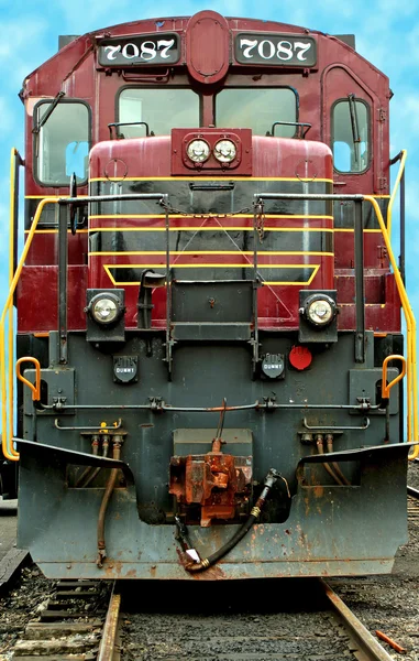 Front of a a old train locomotive