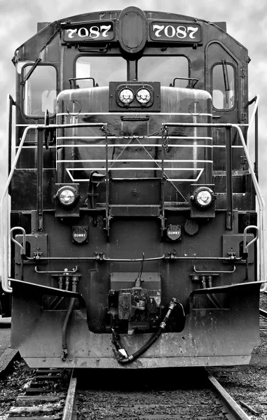 Front of a a old train locomotive