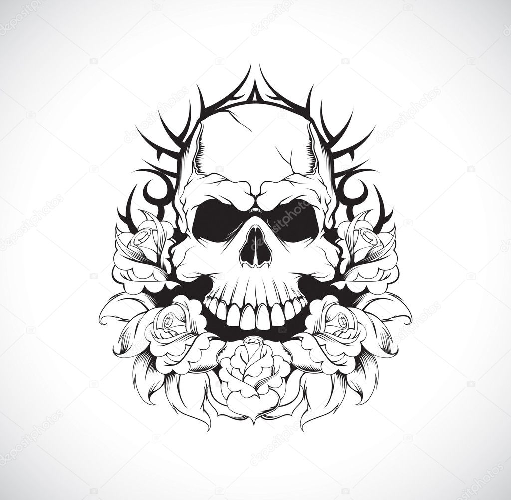 Skull roses and tribal design