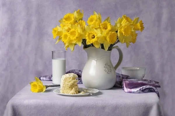 Milk cake and daffodils