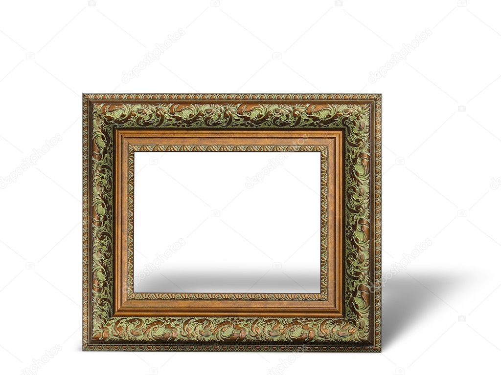 Old antique gold picture frame with a decorative pattern isolate