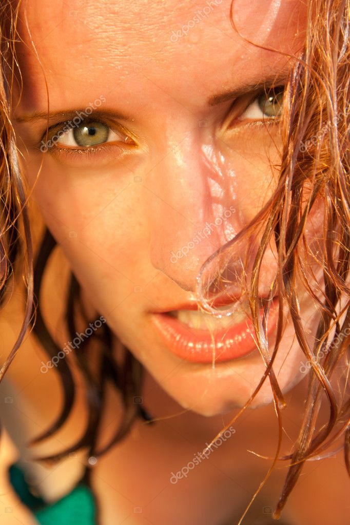 Closeup of hot wet woman