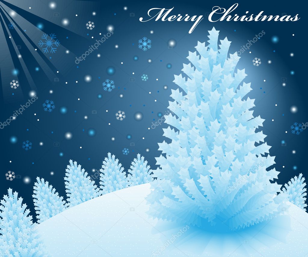 Christmas snow scene at night with xmas trees — Stock Vector © toots77