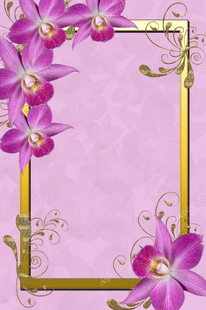 Lavender Orchids Border golden frame for background floral border 
