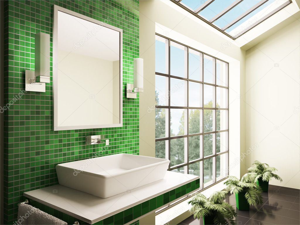 Badkamer met groot raam interieur 3d — stockfoto © scovad #3191201