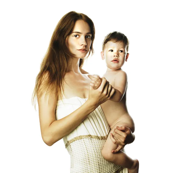 Beautiful young mom with naked baby
