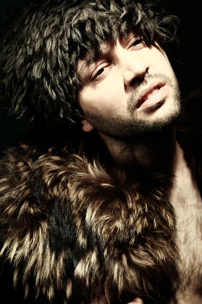 Portrait fashion men in fur