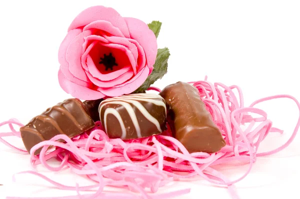 Pink rose and chocolate for valentine