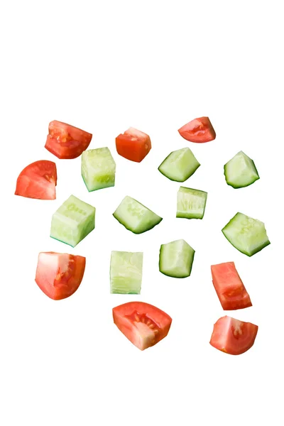 Slices of a cucumber and tomato