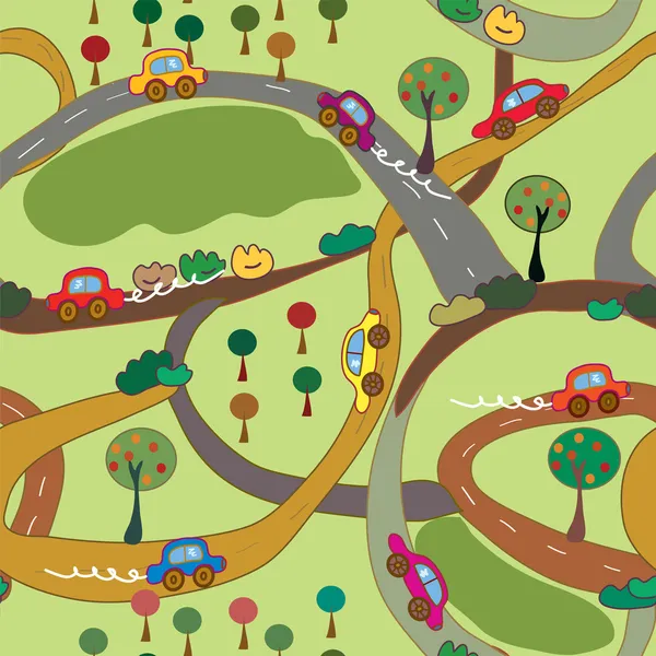 Patrón sin costuras de dibujos animados con coches y carreteras ... Patrón sin costuras de dibujos animados con coches y carreteras ...