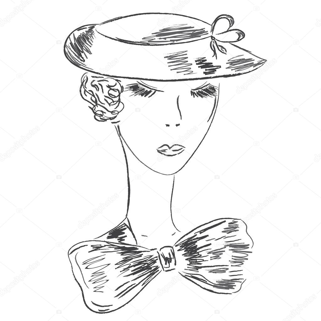 Retro woman sketch in the hat