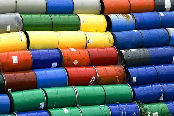 Stacked oil barrels