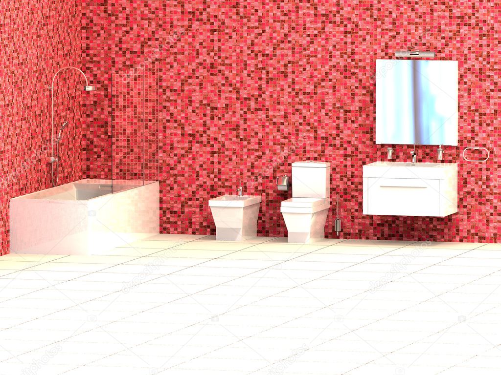 Moderno bagno con piastrelle a mosaico rosso — foto stock ...