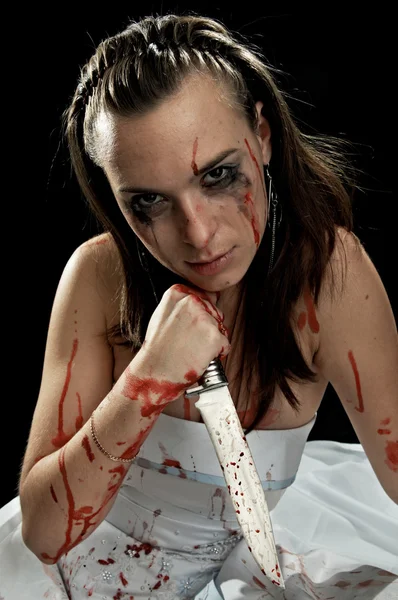 Brunette with knife