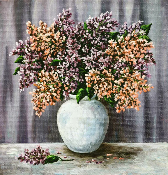 Lilac in a white pot