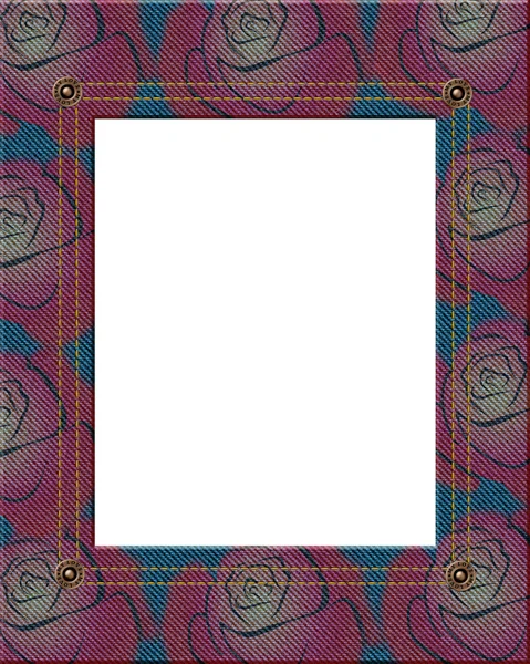 Denim frame with red roses pattern