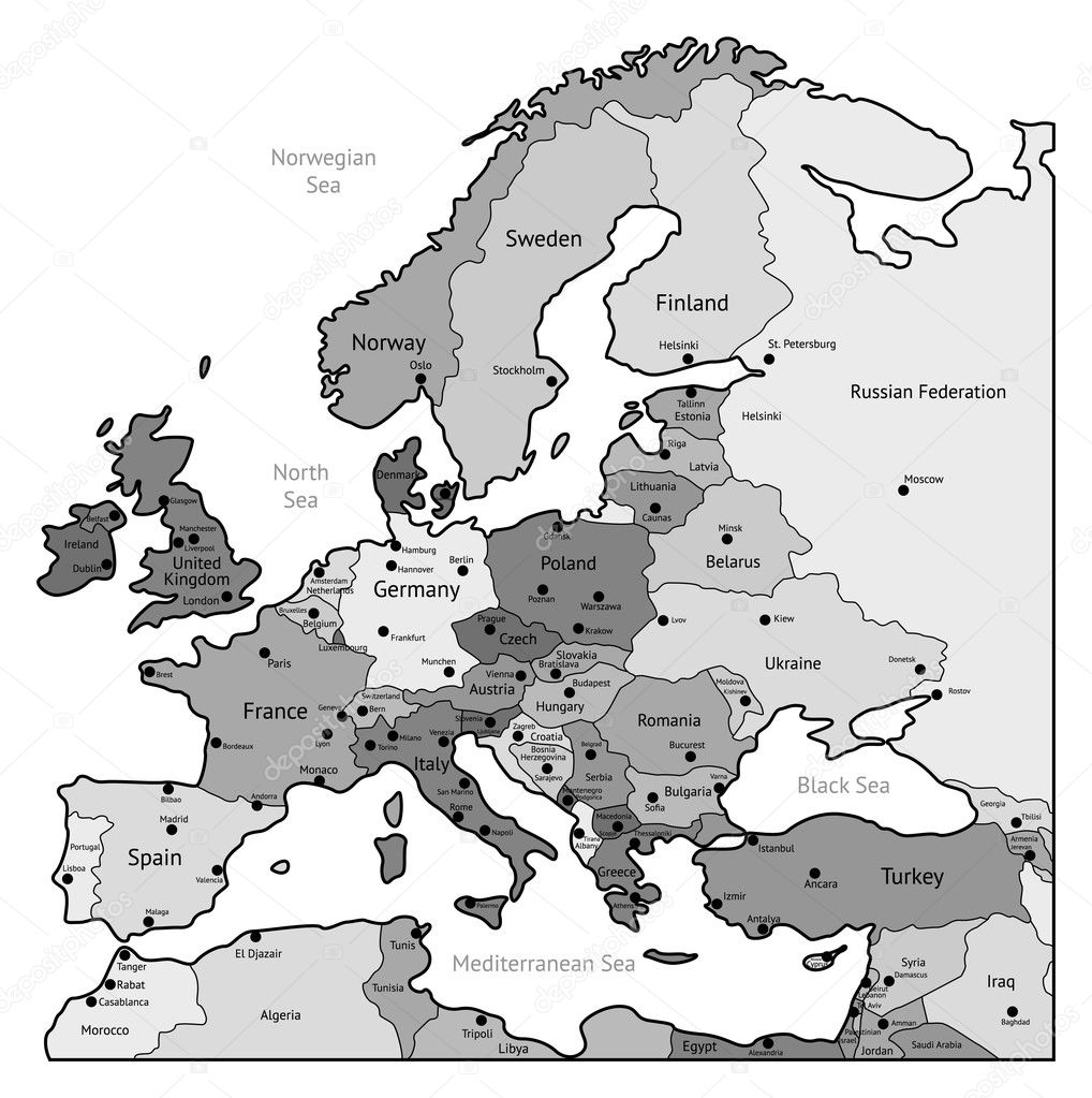 Leichte graue Europakarte — Stockvektor © ildogesto #2744185